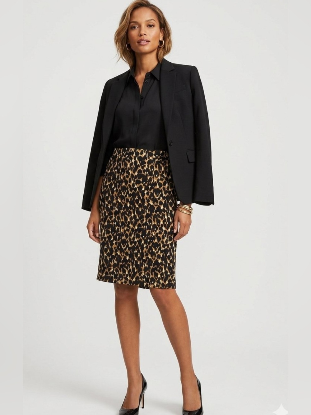 Ann Taylor Leopard Print Skirt Back Pleat Size 10 Petite Career Silk Blend